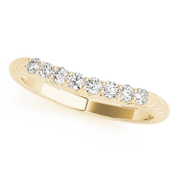 Vintage-Inspired Curved Wedding Band (1/8 ct. tw.), Front view in yellow gold