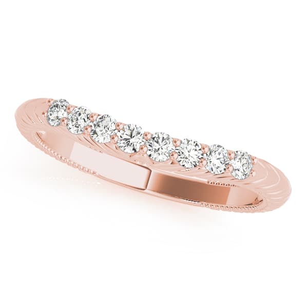 Vintage-Inspired Curved Wedding Band (1/8 ct. tw.), Front view in rose gold