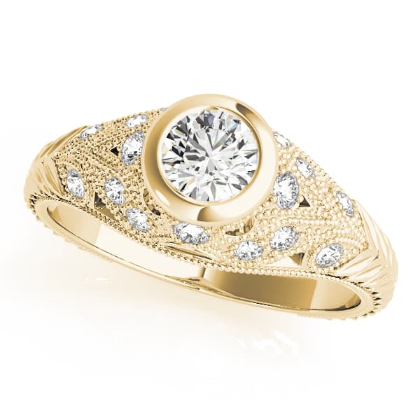 Antique Milgrain Bezel Set Engagement Ring, style 82623, Front view in yellow gold