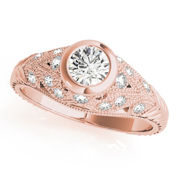 Antique Milgrain Bezel Set Engagement Ring, style 82623, Front view in rose gold