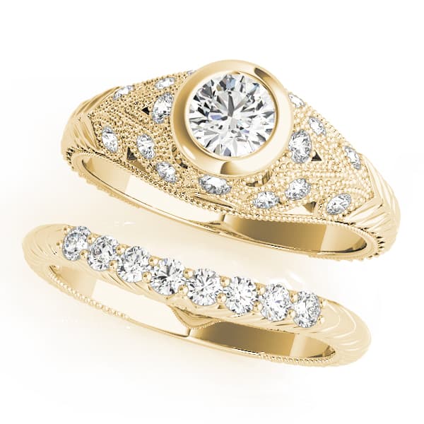 Antique Milgrain Bezel Set Engagement Ring, style 82623, On hand view in yellow gold
