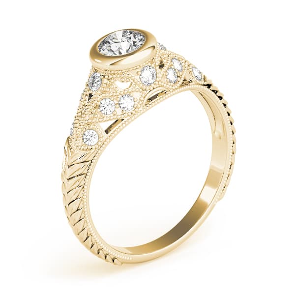 Antique Milgrain Bezel Set Engagement Ring, style 82623, Top view in yellow gold