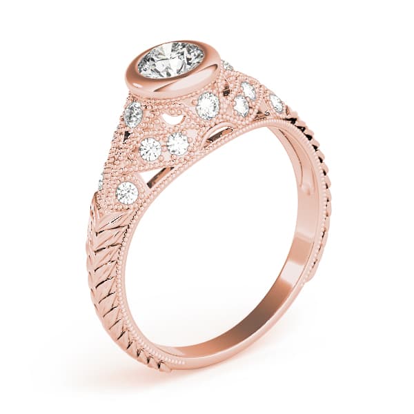 Antique Milgrain Bezel Set Engagement Ring, style 82623, Top view in rose gold