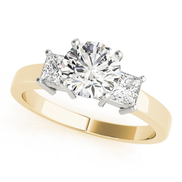3-Stone Princess Cut Engagement Ring, style 82638, Front view in yellow gold