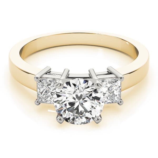 3-Stone Princess Cut Engagement Ring, style 82638, On hand view in yellow gold