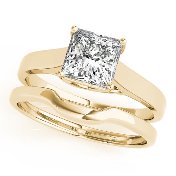 Solitaire Trellis Engagement Ring, style 82652, On hand view in yellow gold