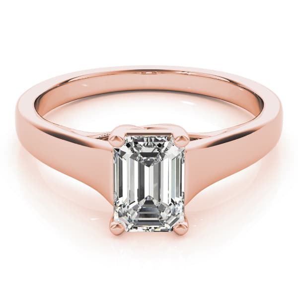 Solitaire Trellis Emerald Cut Engagement Ring, style 82654, On hand view in rose gold