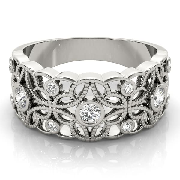 Vintage Inspired Bezel Set Fashion Rings (1/3 ct. tw.), On hand view in white gold or platinum