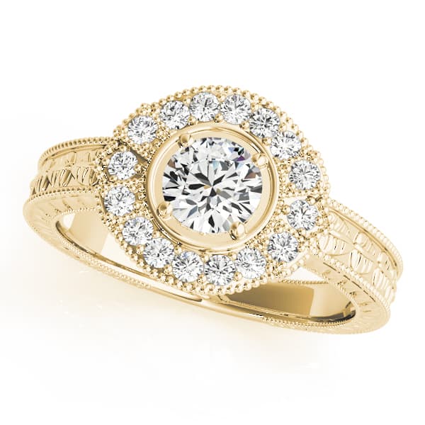 Nature Inspired Filigree Milgrain Engagement Ring, style 82664, Front view in yellow gold