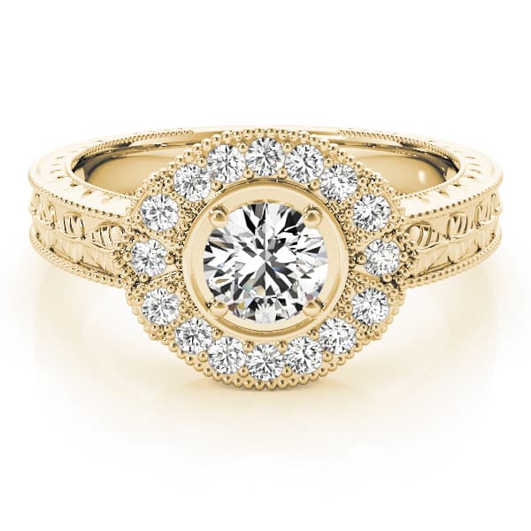 Nature Inspired Filigree Milgrain Engagement Ring, style 82664, On hand view in yellow gold