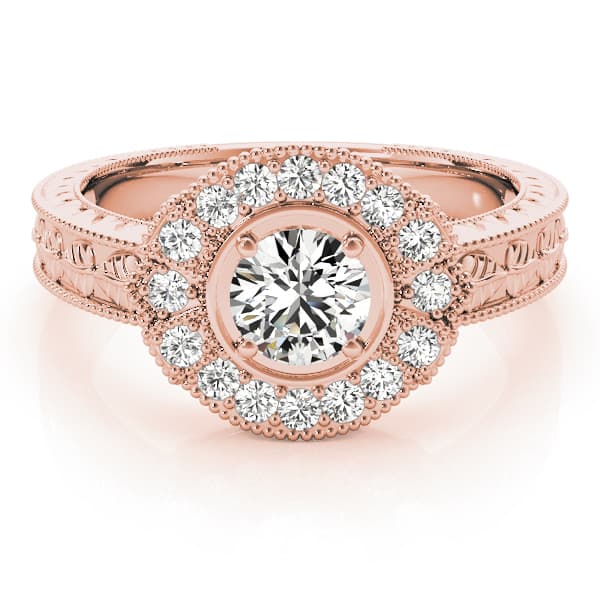 Nature Inspired Filigree Milgrain Engagement Ring, style 82664, On hand view in rose gold