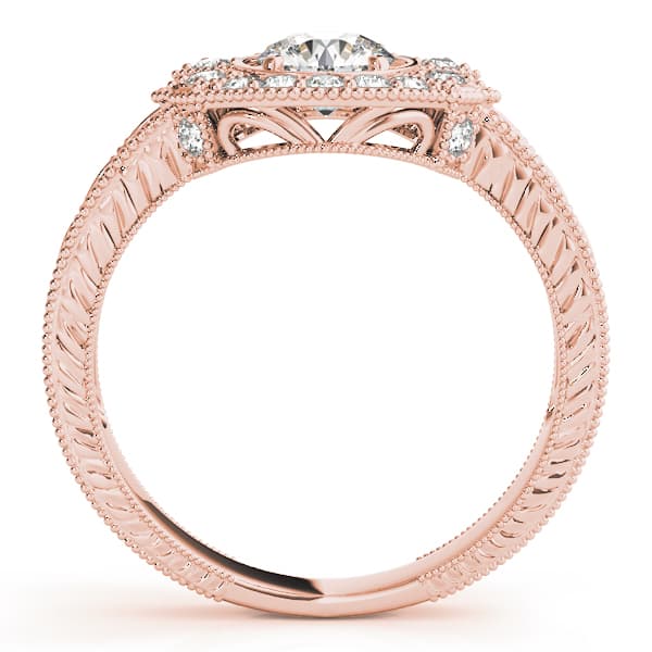 Nature Inspired Filigree Milgrain Engagement Ring, style 82664, Side view in rose gold