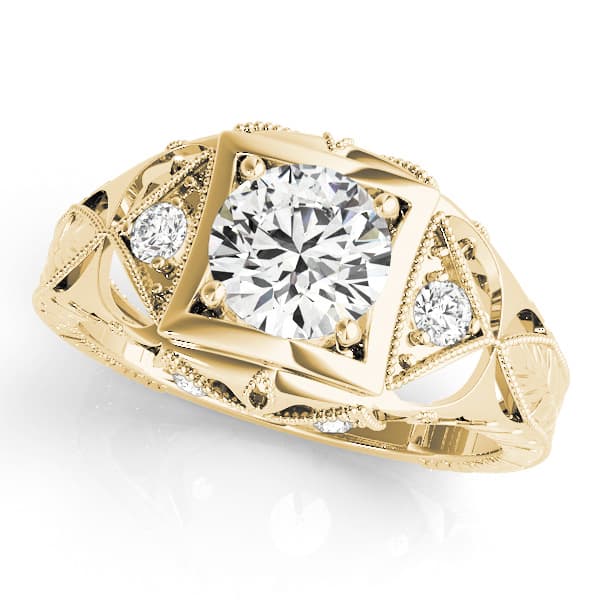 Vintage Inspired Engraved Filigree Engagement Ring, style 82666, Front view in yellow gold