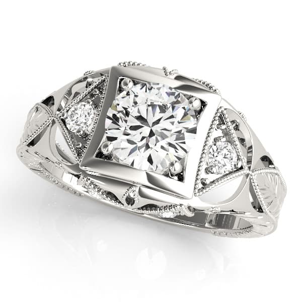 Vintage Inspired Engraved Filigree Engagement Ring — style 82666 in 10k White Gold