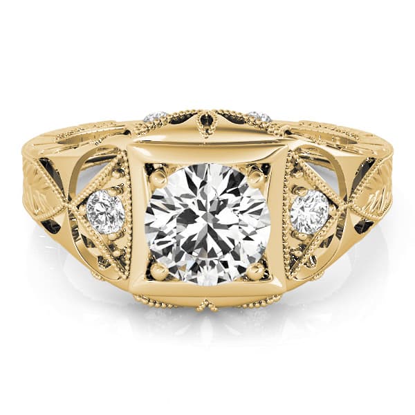 Vintage Inspired Engraved Filigree Engagement Ring, style 82666, On hand view in yellow gold