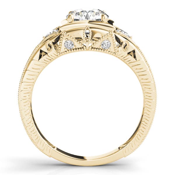 Vintage Inspired Engraved Filigree Engagement Ring, style 82666, Side view in yellow gold