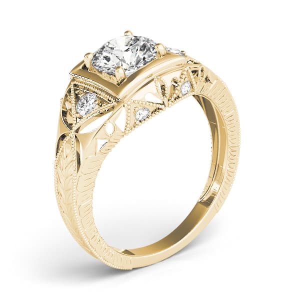 Vintage Inspired Engraved Filigree Engagement Ring, style 82666, Top view in yellow gold