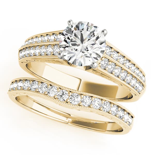 Antique Engagement Ring, style 82674, On hand view in yellow gold