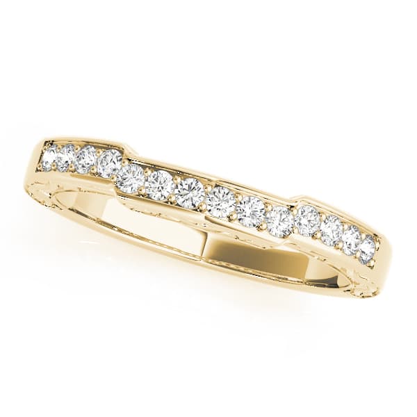 Prong In Channel Curved Wedding Band (1/8 ct. tw.), Front view in yellow gold