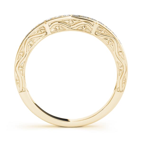 Prong In Channel Curved Wedding Band (1/8 ct. tw.), Side view in yellow gold