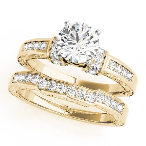 Antique Engagement Ring, style 82675, On hand view in yellow gold