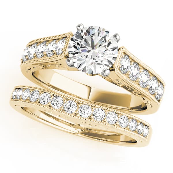 Antique Prong In Channel Migrain Filigree Engagement Ring, style 82676, On hand view in yellow gold