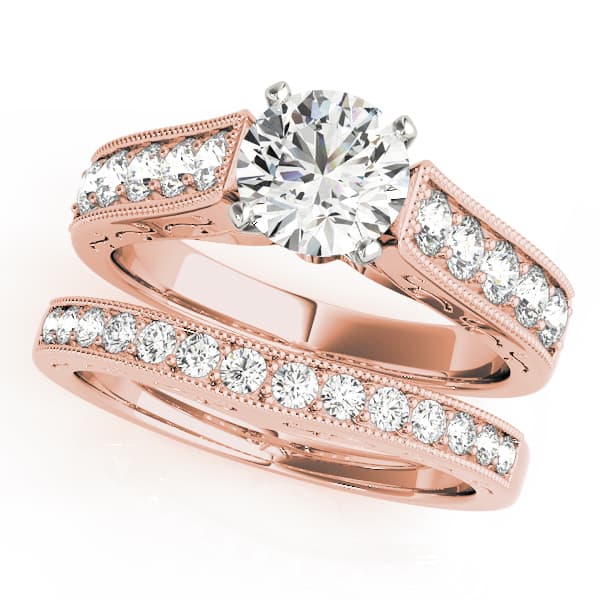 Antique Prong In Channel Migrain Filigree Engagement Ring, style 82676, On hand view in rose gold