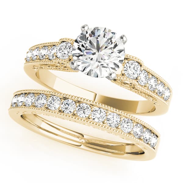 Antique Engagement Ring, style 82677, On hand view in yellow gold