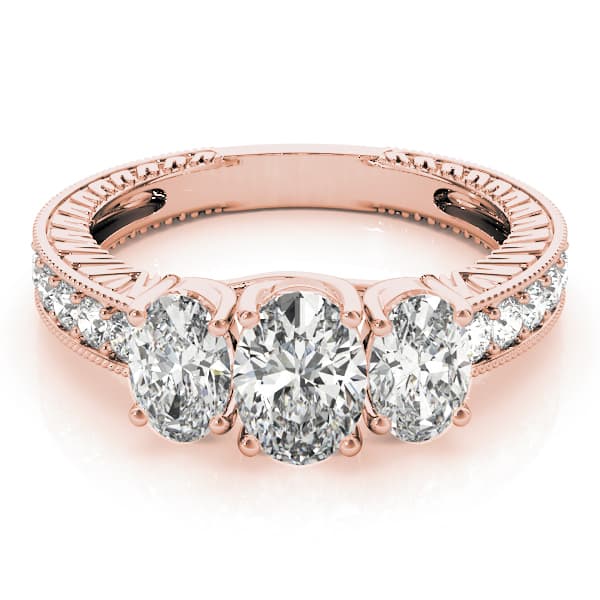 Antique 3-Stone Trellis Oval Engagement Ring, style 82737, On hand view in rose gold