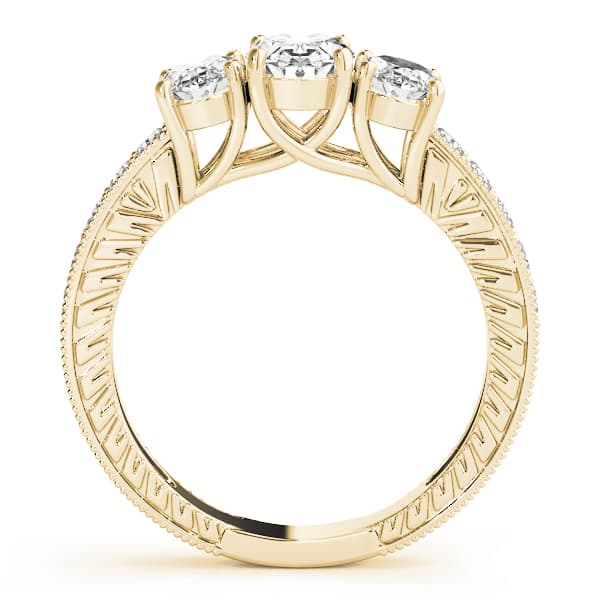 Antique 3-Stone Trellis Oval Engagement Ring, style 82737, Side view in yellow gold