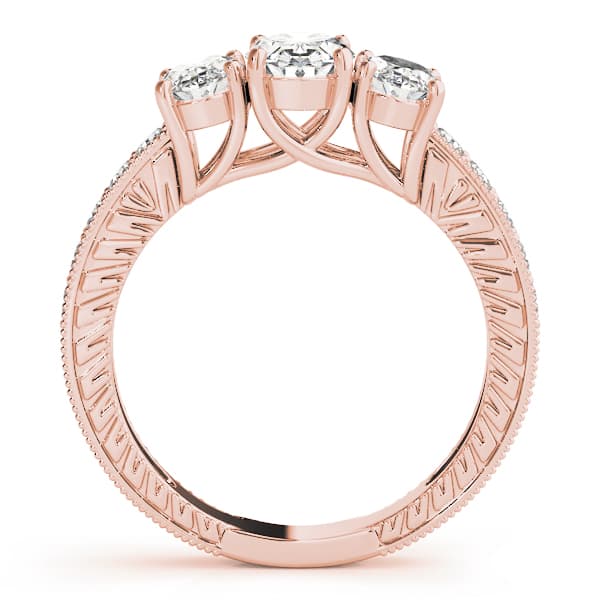 Antique 3-Stone Trellis Oval Engagement Ring, style 82737, Side view in rose gold