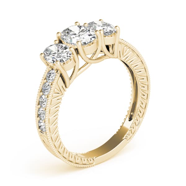 Antique 3-Stone Trellis Oval Engagement Ring, style 82737, Top view in yellow gold