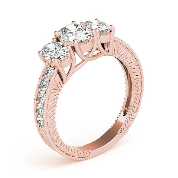 Antique 3-Stone Trellis Oval Engagement Ring, style 82737, Top view in rose gold