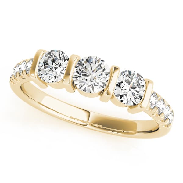 3 Stone Round Engagement Ring, style 82738, Front view in yellow gold
