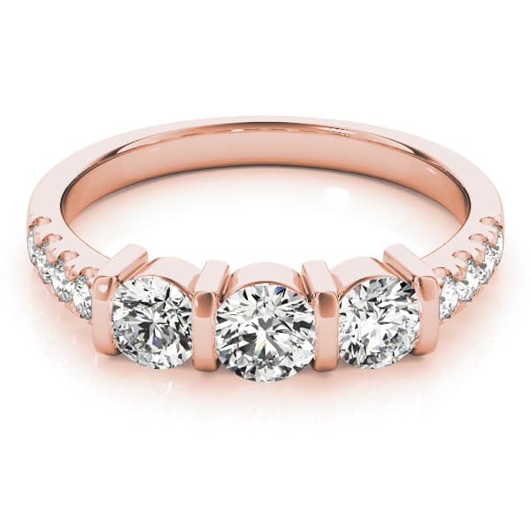 3 Stone Round Engagement Ring, style 82738, On hand view in rose gold