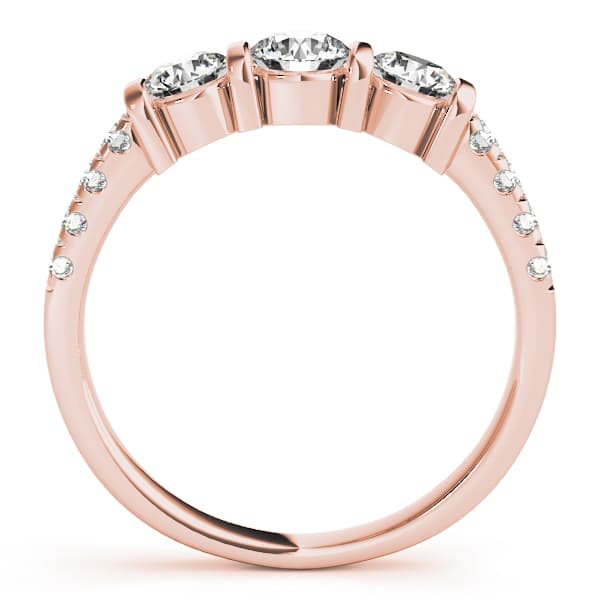 3 Stone Round Engagement Ring, style 82738, Side view in rose gold