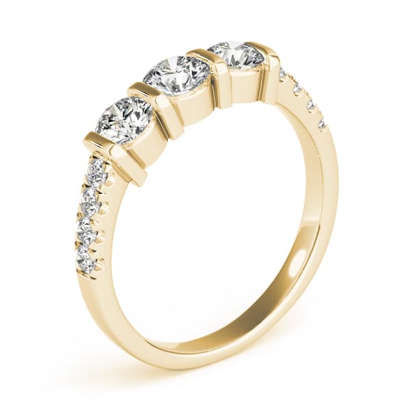 3 Stone Round Engagement Ring, style 82738, Top view in yellow gold