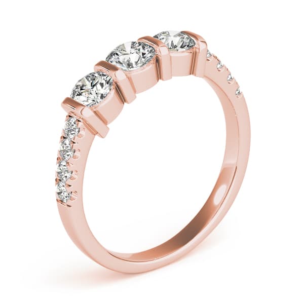 3 Stone Round Engagement Ring, style 82738, Top view in rose gold