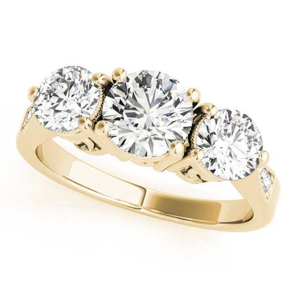 3 Stone Round Engagement Ring, style 82739, Front view in yellow gold
