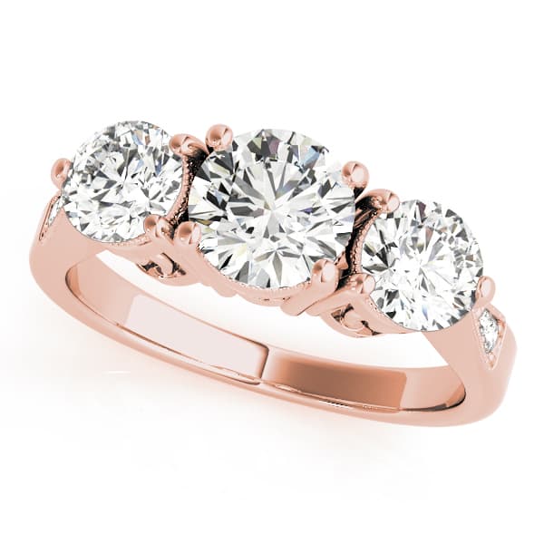 3 Stone Round Engagement Ring, style 82739, Front view in rose gold