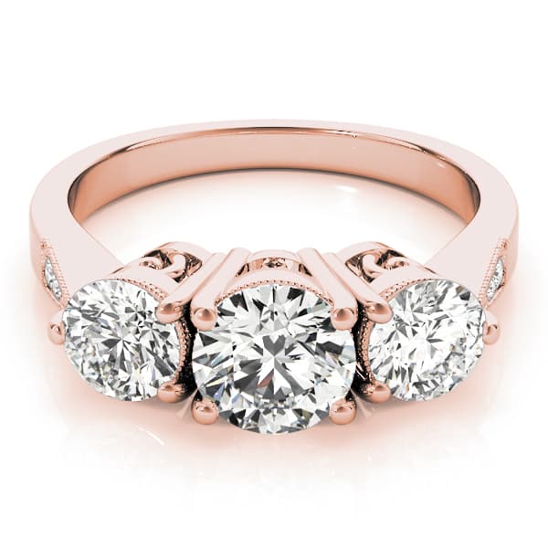 3 Stone Round Engagement Ring, style 82739, On hand view in rose gold