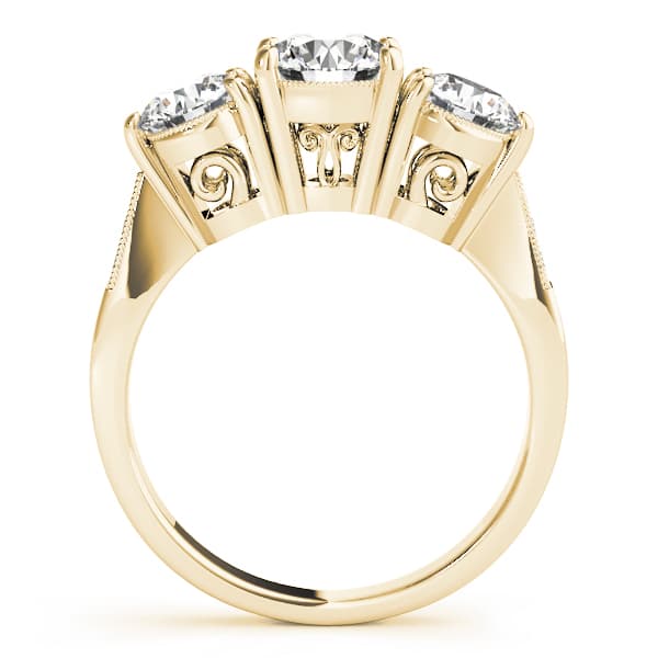 3 Stone Round Engagement Ring, style 82739, Side view in yellow gold