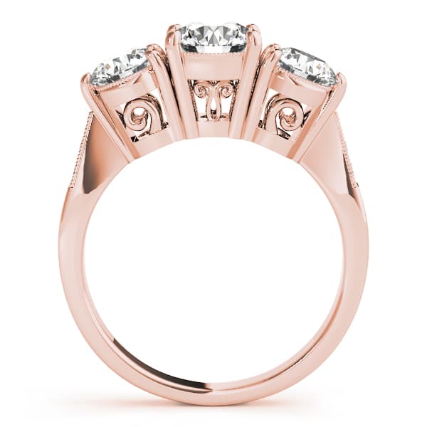 3 Stone Round Engagement Ring, style 82739, Side view in rose gold