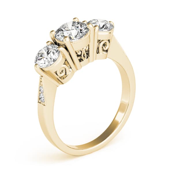 3 Stone Round Engagement Ring, style 82739, Top view in yellow gold