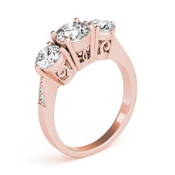 3 Stone Round Engagement Ring, style 82739, Top view in rose gold