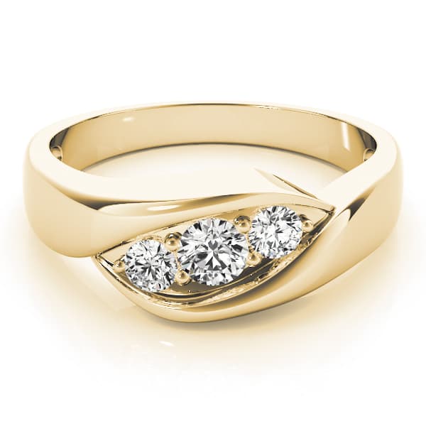 3 Stone Round Engagement Ring, style 82741, On hand view in yellow gold