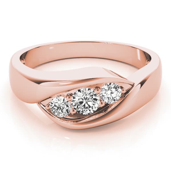 3 Stone Round Engagement Ring, style 82741, On hand view in rose gold