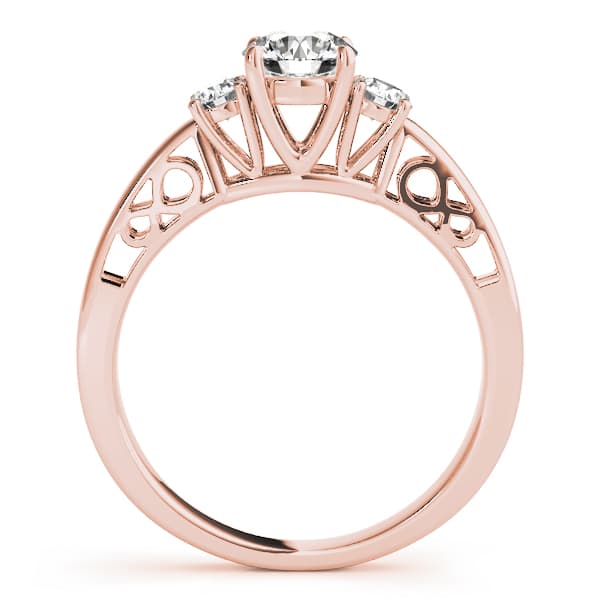 3 Stone Round Engagement Ring, style 82743, Side view in rose gold