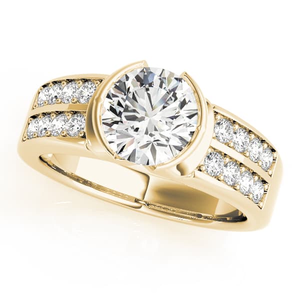 Multi-Row Half-Bezel Engagement Ring, style 82756, Front view in yellow gold