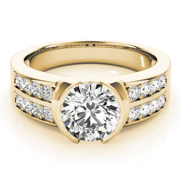 Multi-Row Half-Bezel Engagement Ring, style 82756, On hand view in yellow gold